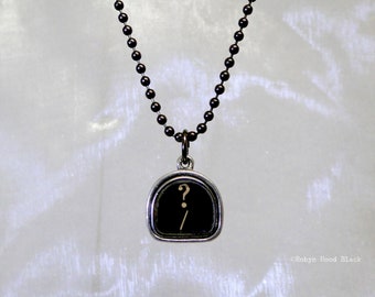 Typewriter Key Necklace Vintage Tombstone Question Mark Key in Solid Pewter Setting with Ball Chain