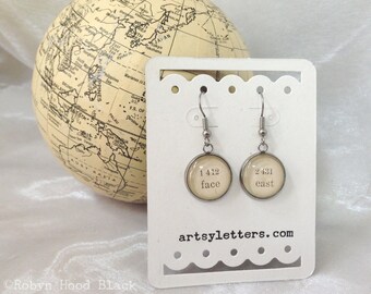 Antique 1891 Typewriter Manual Text Upcycled Earrings - Face East