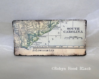 South Carolina Lowcountry #slowcountry  2" X 4" Handcrafted Magnet with Antique Map Image