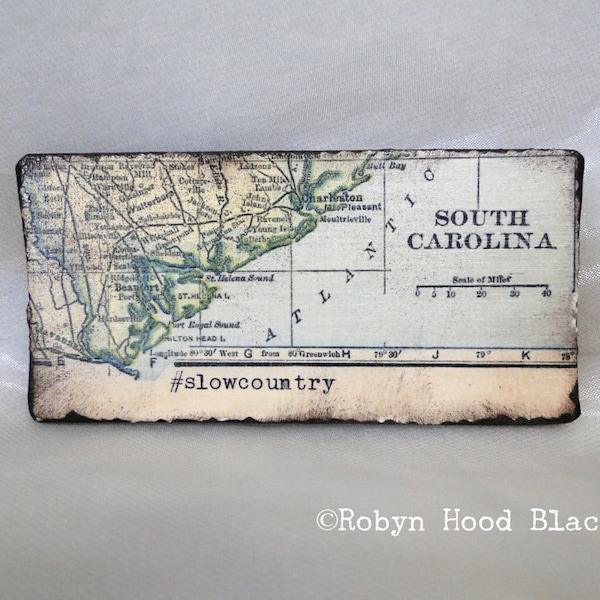 South Carolina Lowcountry #slowcountry  2" X 4" Handcrafted Magnet with Antique Map Image