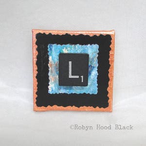 Fancy Scrabble Tile Letter L and Painted Verdigris Magnet 2 X 2