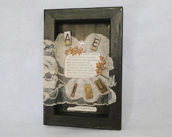Vowels Poem Jonathan Swift Collage with Vintage Text and Brass Letters