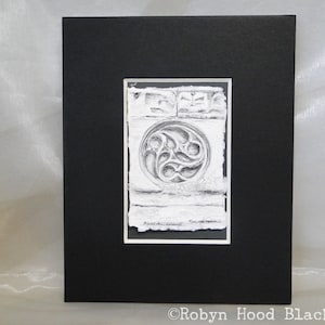 Pen and Ink and Pencil Original Drawing - Celtic Motif, Holyrood Abbey, Scotland,  in 8X10  Black Mat