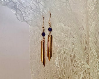 Vintage Pen Nib Earrings with Garnet Red Swarovski Crystals
