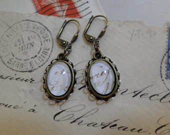 Antique 1812 French Handwriting Under Glass in Double Setting - Brass & Silver Plated Brass