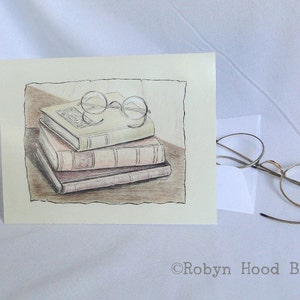 Vintage Books with Reading Glasses Note Cards - package of 8