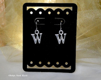 Letter W Cast Pewter Initial Earrings