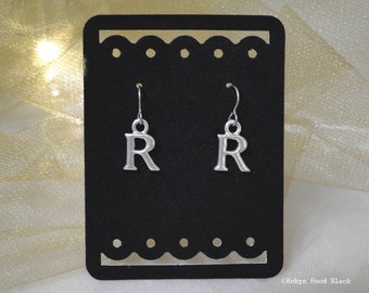 Letter R Cast Pewter Initial Earrings