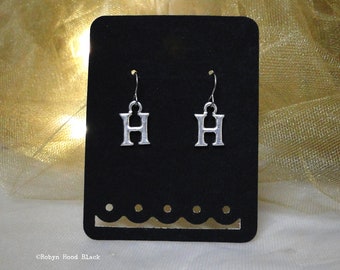 Letter H Cast Pewter Initial Earrings