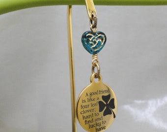 Irish Bookmark Vintage Green Glass Heart and  Friendship Saying