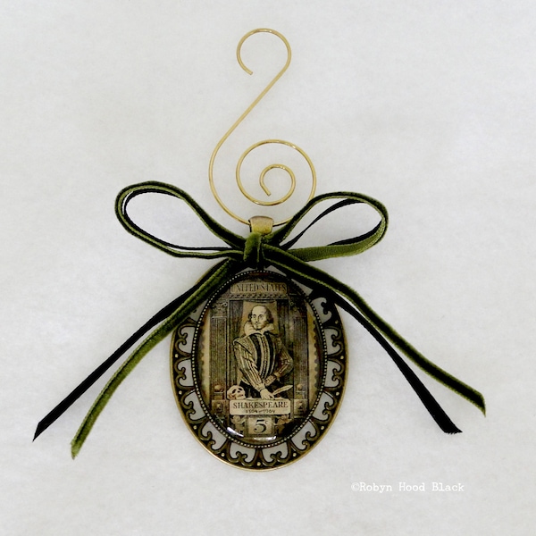 Shakespeare Vintage Stamp Ornament with Vintage Ribbon