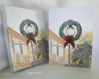 Lamppost with Wreath Holiday Christmas Card 5X7 - Package of 8