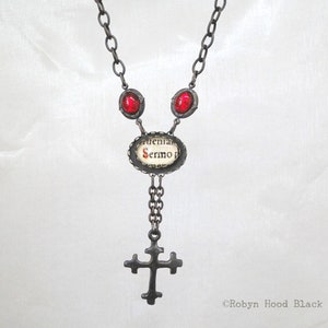 Long Gothic Cross Necklace with Antique Text