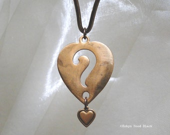 Vintage Brass Question Mark Heart Upcycled Metal Choker