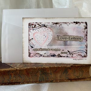 Originele kunstbriefkaart Valentijn liefdesbrief in vreedzame tinten roze en bruin