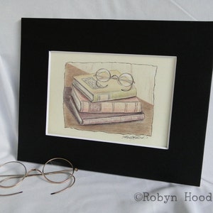 Vintage Books with Reading Glasses print - Matted to 8 X 10