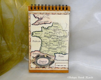 Antique Map Image Upcycled Journal Sketchbook - France 1700s
