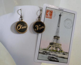 French Oui or Non Brass Stamping Earrings