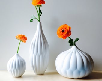 White Ceramic Vase Set Of 3, Bud Vase, Hostess Gift, White Porcelain Vase, Matte White Vase, Decorative Vases Set, Nordic Vase, Scandinavian