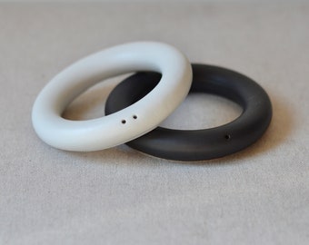 Salt And Pepper Shakers, Unique Black and White Shakers, Minimalist S&P Shakers, Modern Ceramic Shakers, Zen Kitchen Accessories, Salt Rings