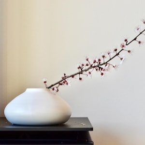 Matte White Stoneware Ikebana Vase: Minimalist Japandi Decor, Moribana Wabi Sabi Vase image 1
