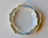 Set of 2 Porcelain Bowls, Flower Bowls, Celadon Bowls, Tapas Plates, Two Floral Bowls, Ceramic Dishes, Appetizer Plates, Wedding Gift