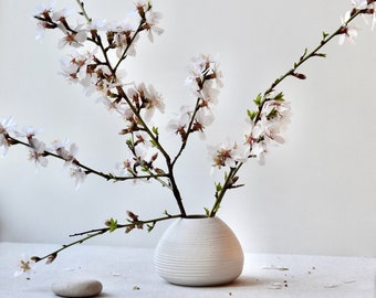 Small Handmade Ceramic Flower Vase: Matte White Textured Stoneware, Ikebana Japandi Home Decor