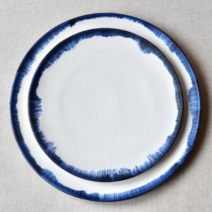 Nautical Plates, Blue And White Porcelain Plates, Blue Rim Plates, Dinnerware, Ceramic Plates, Home Gift, Dinner Plate, Salad Plate