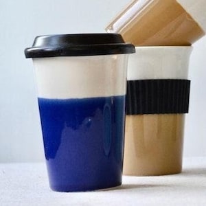 Blue Ceramic Cup For Car, Coffee To Go Cup, Mug With Silicone Lid, Reusable Coffee Cups, Handmade Tumbler, Travel Car Mug,Pottery Travel Mug
