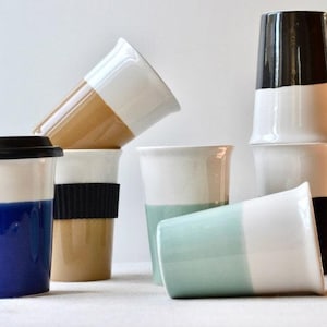 Taza de viaje de cerámica con tapa, taza de café reutilizable, taza de café portátil de 12 oz, taza de viaje de porcelana, taza de silicona para llevar, vaso de viaje