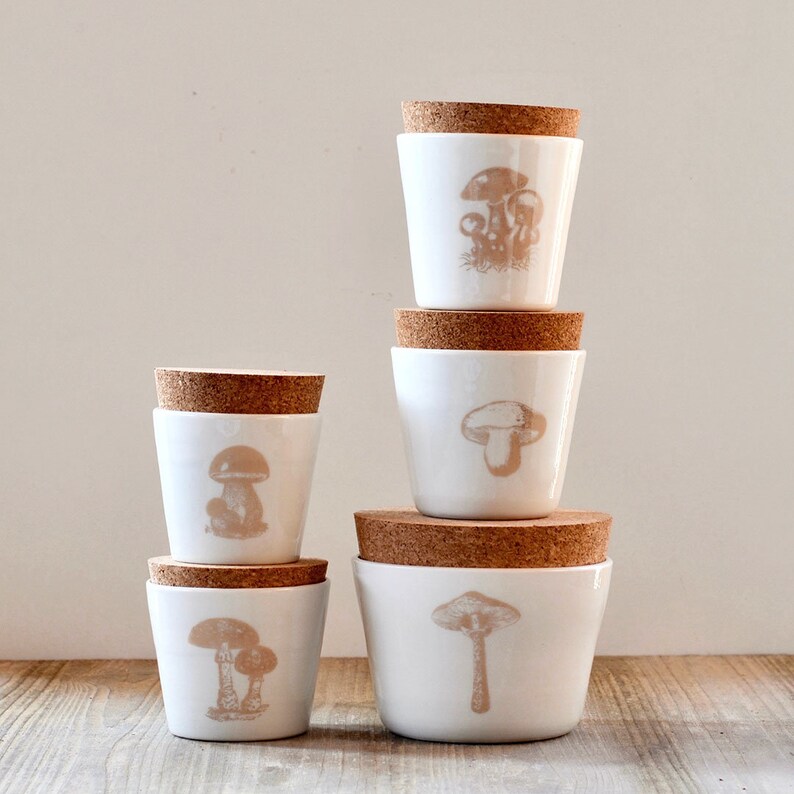Mushroom Jars With Cork Lids Handmade Ceramic Storage Etsy