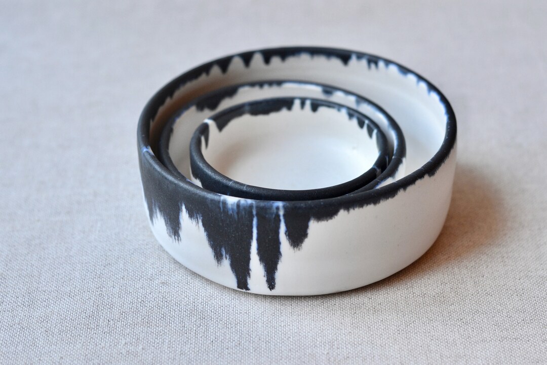 Nesting Bowls Set of 3 Bowls Black and White Bowls Etsy