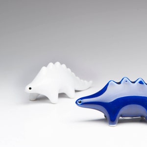 Dino Salt and Pepper Shakers: Blue & White Ceramic Dinosaurs
