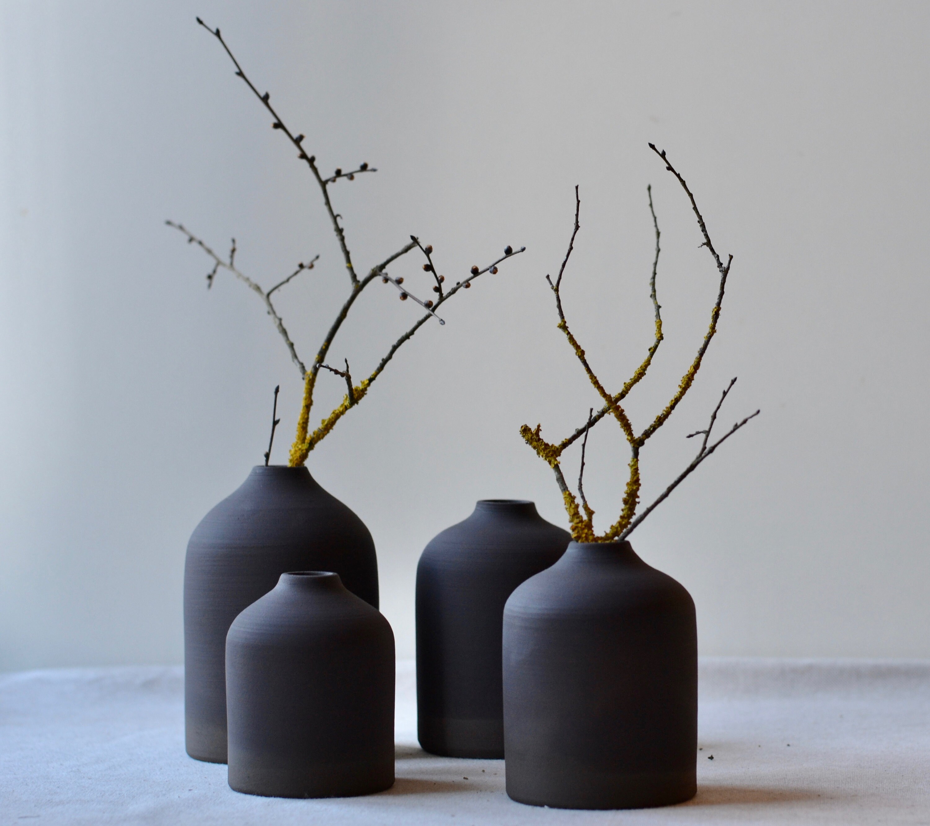 Rustic Black Clay Bottle Vases Matte black glaze on black Etsy