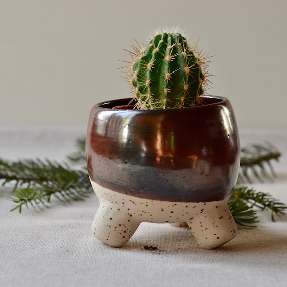 Handgemachter Keramik Dreibein-bertopf: Tenmoku Glaze Kaktus /  Sukkulententopf - Etsy Schweiz