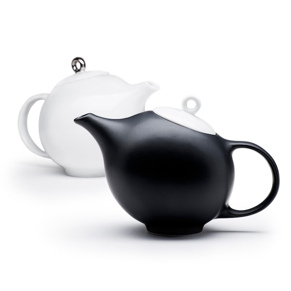 Moderne Teekanne, Schwarzweiss-Teekanne, keramische Teekanne mit Infuser, Gastgeberin Geschenk, japanische Teegeschirre, nordische Geschirr, Eva inspirierte Teekanne