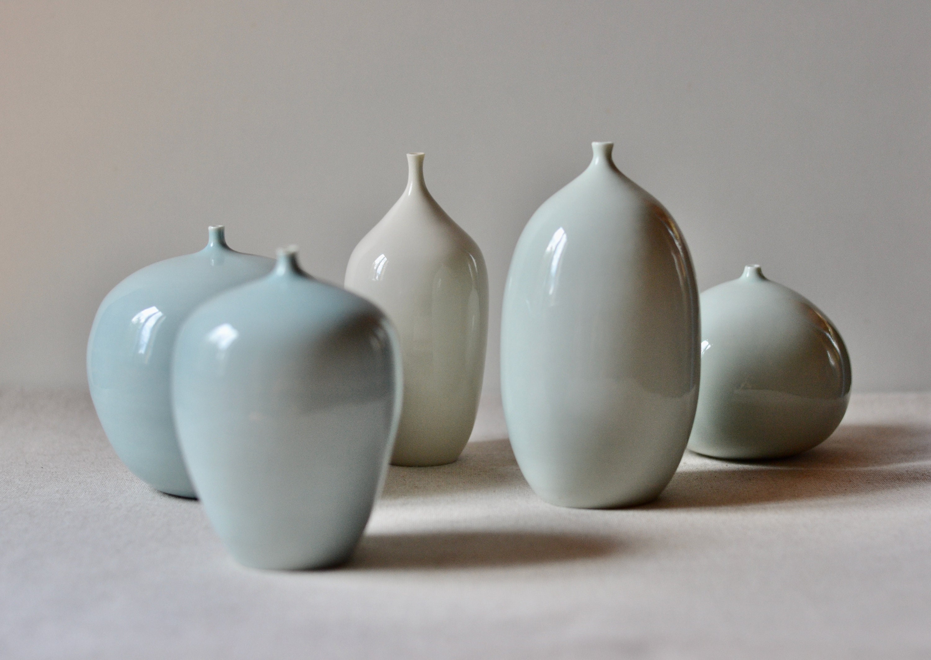 Home Décor Celadon Dark Blue Tiny Pottery Bottle Ceramic Bud Vase Home