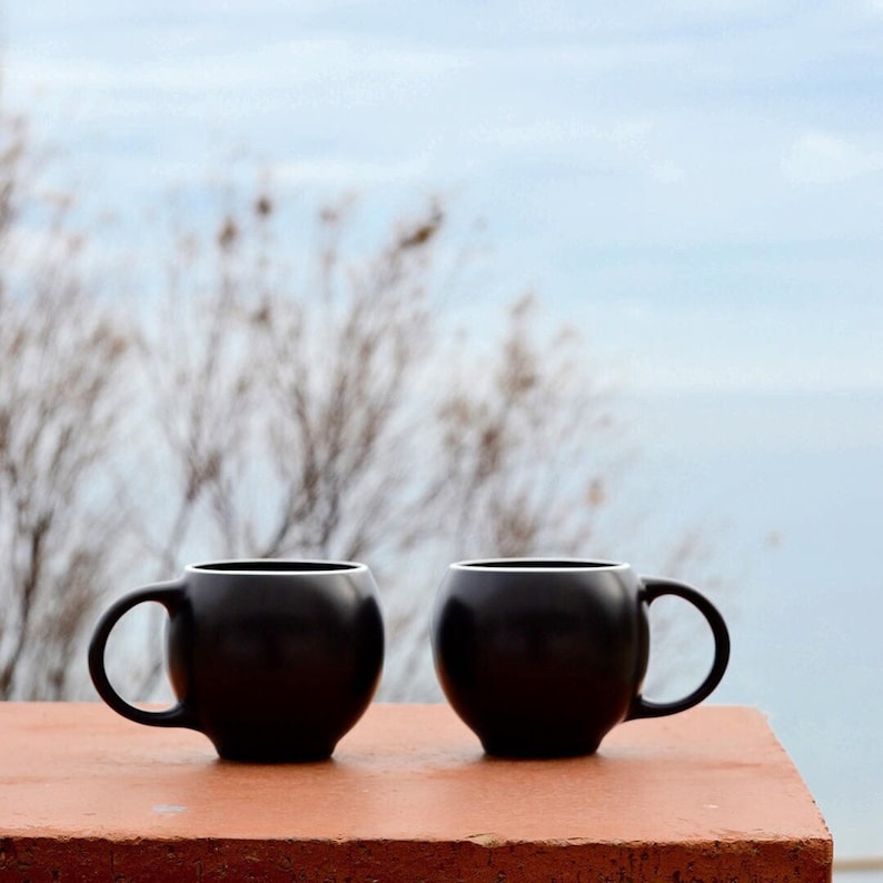 Black And White Stoneware Mugs, Set Of 2 Tea Cups, Ceramic Mugs, Eva Inspired Pottery, Home Gift, Japandi Coffee Mugs, Minimalist Tea Ware image 1