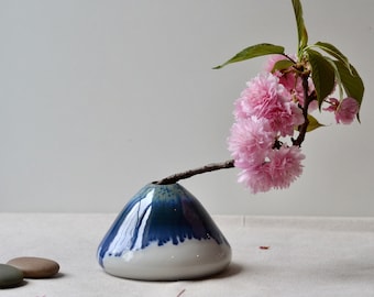 Handmade Blue Glaze Porcelain Vase: Ikebana Nautical Decor