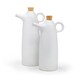 Oil & Vinegar Set with Cork Stoppers | 2 White Ceramic Cruets | Tabletop Dispensers, Decanters, Bottles, Pitchers 