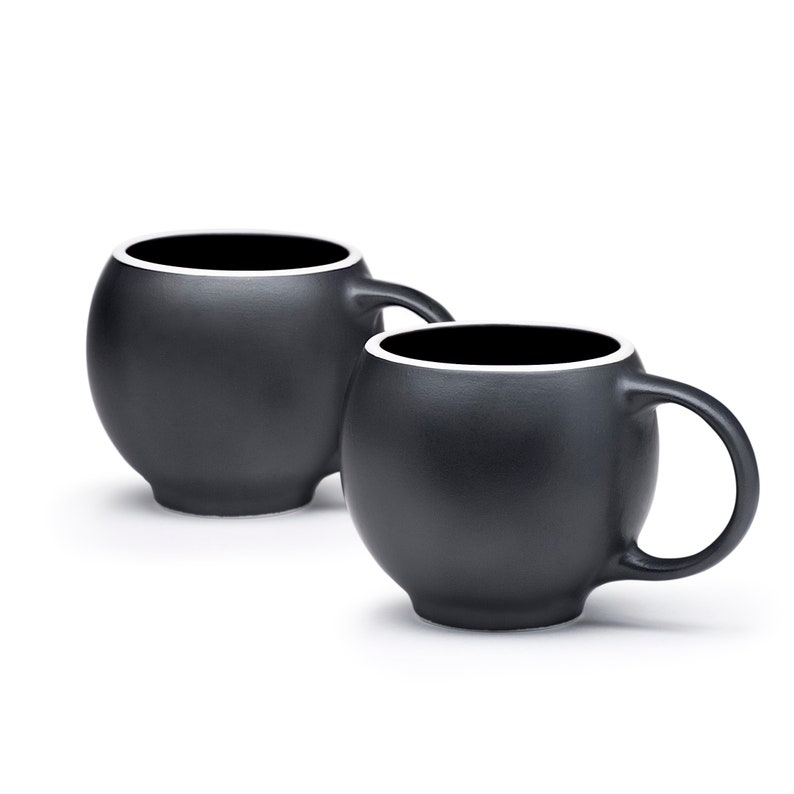 Black And White Stoneware Mugs, Set Of 2 Tea Cups, Ceramic Mugs, Eva Inspired Pottery, Home Gift, Japandi Coffee Mugs, Minimalist Tea Ware image 2