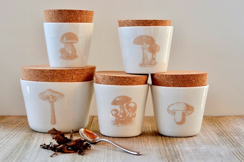 Mushroom Jars With Cork Lids Handmade Ceramic Storage Etsy