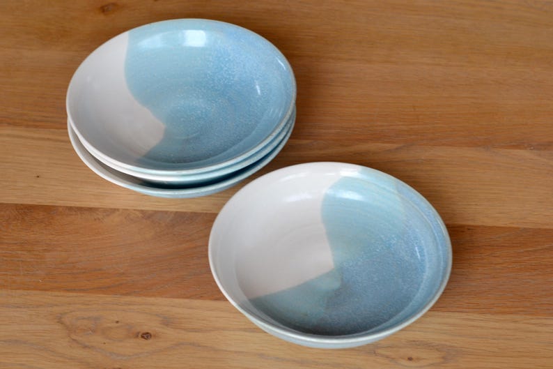 Bols à pâtes en céramique bleue et blanche, lot de 4 bols en faïence ...