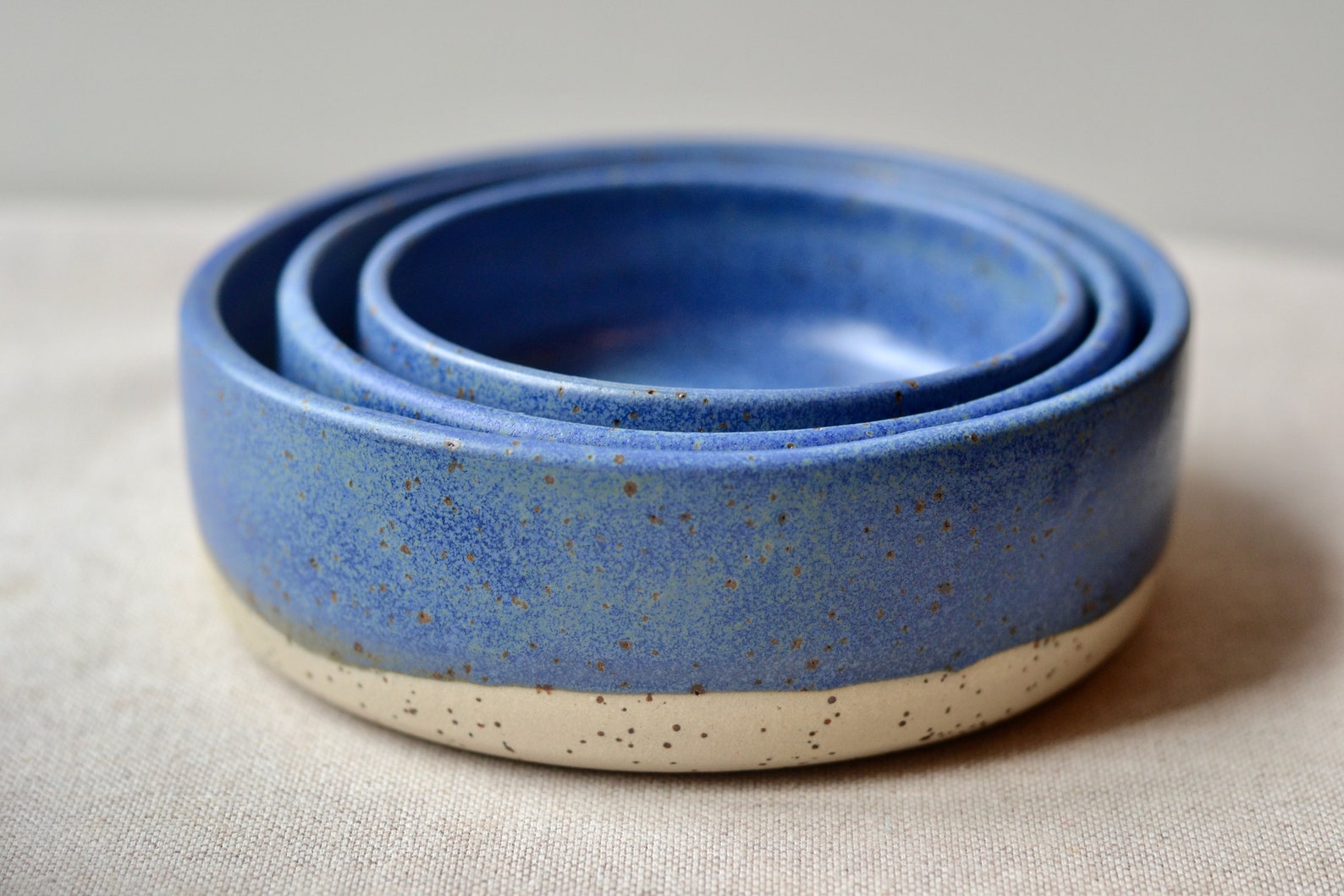 Handmade Stoneware Nesting Bowls Set of 3 Mottled Royal Etsy