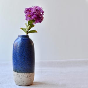 Speckled Vase, Blue And Beige Clay Vase, Ceramic Vase, Tall Bud Vase, Handmade Pottery Vase, Nautical Vase, Stoneware Vase, Wheel Thrown