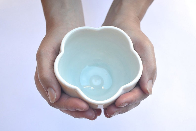 Ceramic Flower Cup Bowl Pale Blue Porcelain Handmade Tea Etsy