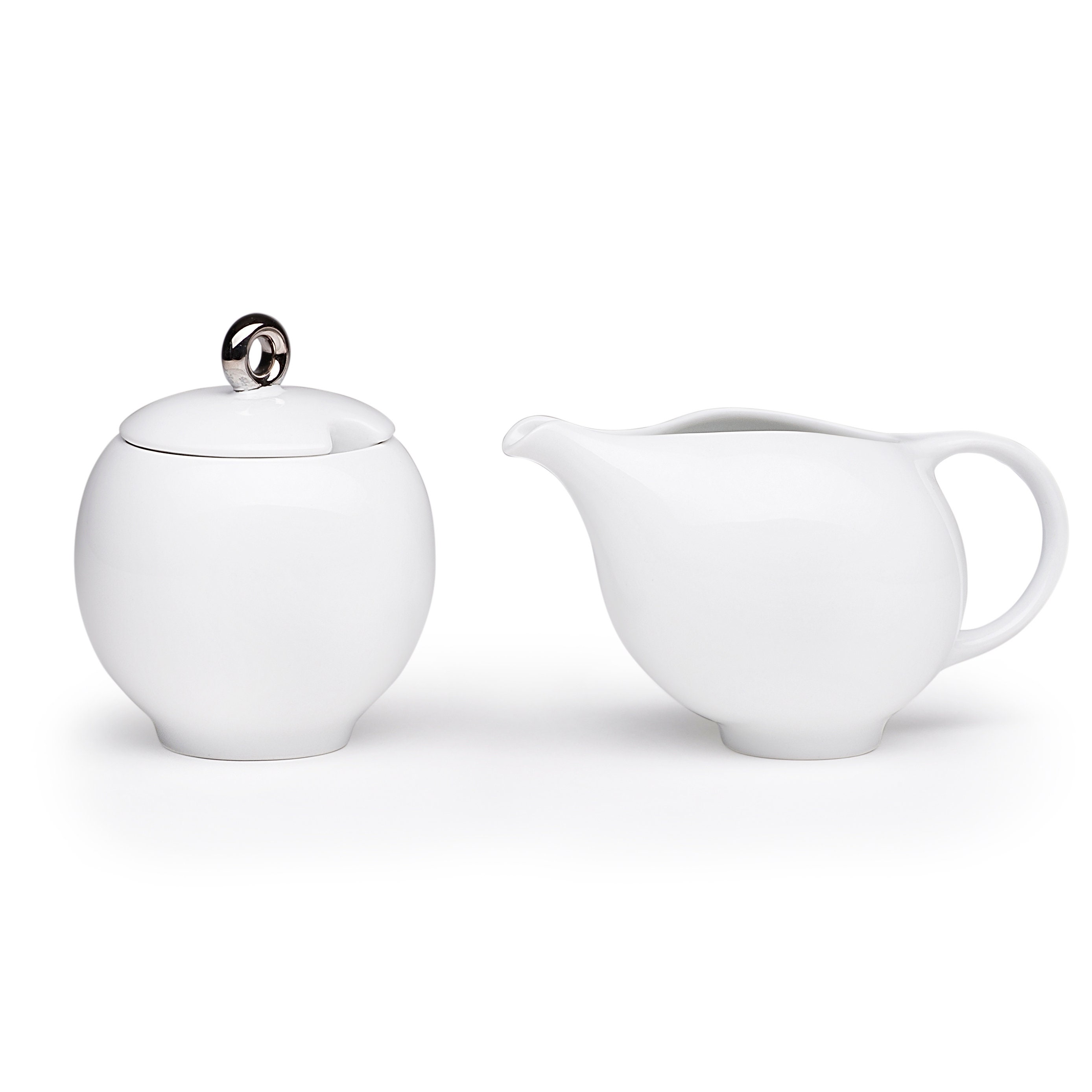 Eva Milk & Sugar Set | Crémier en Céramique et Sucrier avec Couvercle Porcelaine Blanche Plaque d'ar