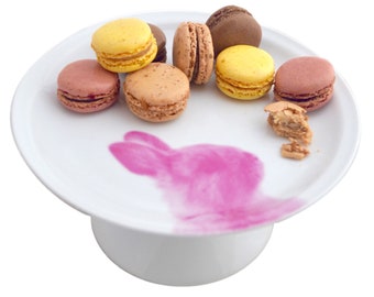 Suporte para bolo de porcelana: bandeja de sobremesa Pink Bunny
