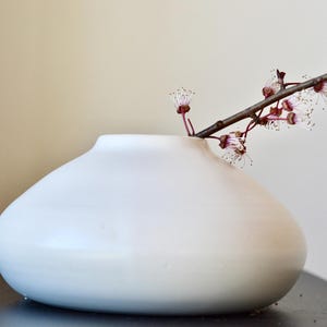 Matte White Stoneware Ikebana Vase: Minimalist Japandi Decor, Moribana Wabi Sabi Vase image 7