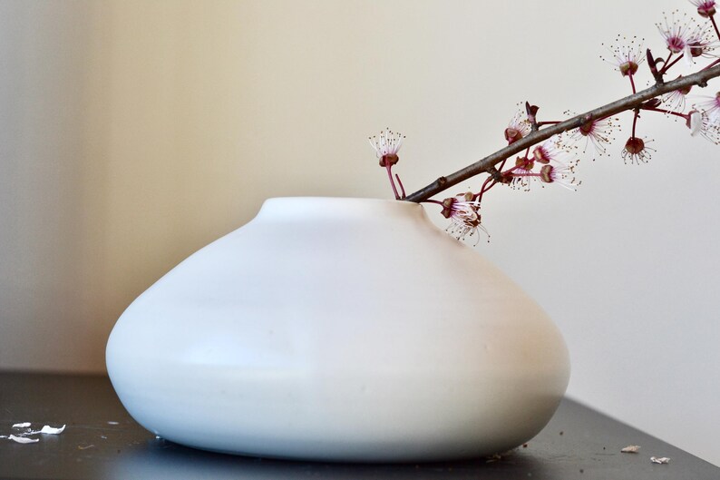 Matte White Stoneware Ikebana Vase: Minimalist Japandi Decor, Moribana Wabi Sabi Vase image 7